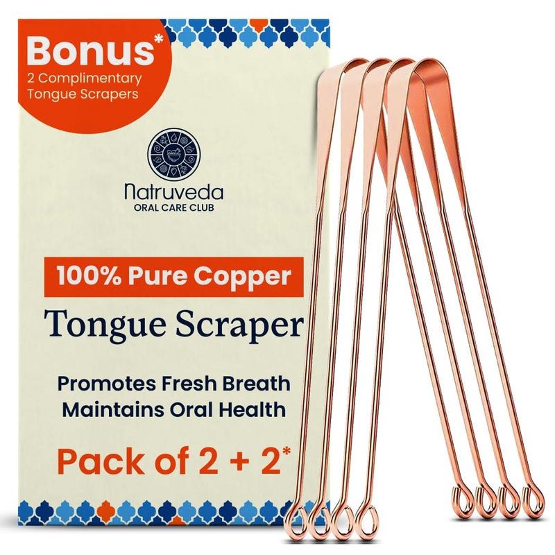 Natruveda 100% Pure Copper Tongue Scraper - Pack of 4 with Bonus Scrapers - Image 1
