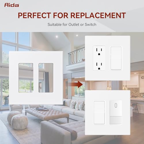 AIDA 2-Gang Decorative Wall Plates, 4.88" H x 4.94" L - Unbreakable Thermoplastic Faceplate Cover for Outlets and Switches, UL Listed - (1 Pack, Matte White) - Image 4