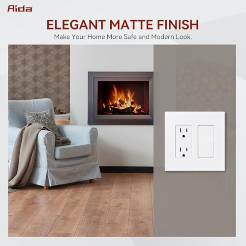 AIDA 2-Gang Decorative Wall Plates, 4.88" H x 4.94" L - Unbreakable Thermoplastic Faceplate Cover for Outlets and Switches, UL Listed - (1 Pack, Matte White) - Image 5