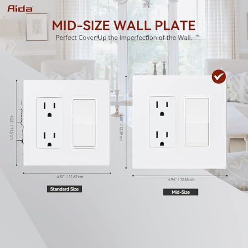 AIDA 2-Gang Decorative Wall Plates, 4.88" H x 4.94" L - Unbreakable Thermoplastic Faceplate Cover for Outlets and Switches, UL Listed - (1 Pack, Matte White) - Image 3
