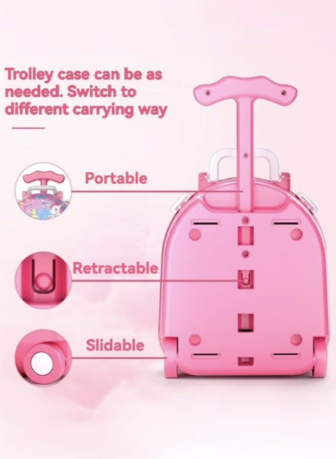 SHABILI 3-in-1 Beauty Dresser Toy Set with Mirror, Trolley Suitcase, Dolls and 30+ Makeup Accessories for Girls – Pink Cosmetic Role Play Vanity Kit for Kids Age 3+ – Gift for Birthday Holiday Indoor Play - Image 2