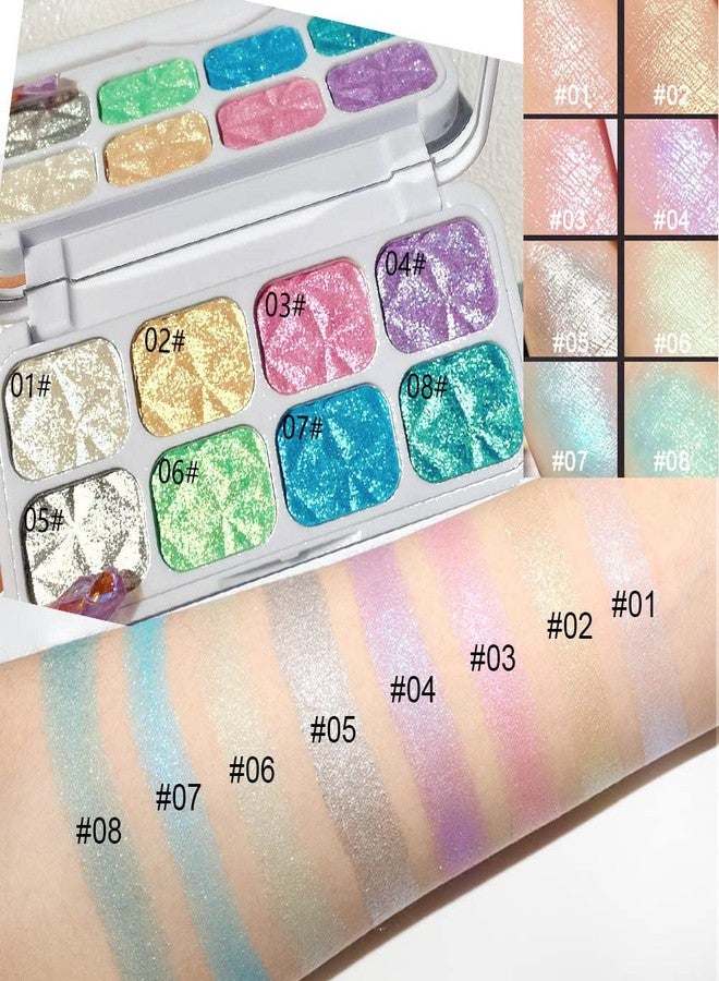 evpct 8 Color Face Cheek Highlighter Makeup Palette Shimmer Glitter Iridescent Multichrome Holographic Eyeshadow Palette Purple Rainbow Glitter Highlighter Makeup Highlight and Contour Chrome Eye Make up - Image 4