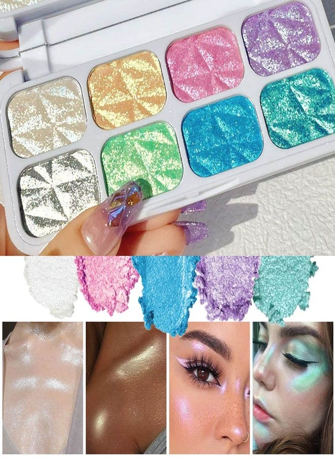 evpct 8 Color Face Cheek Highlighter Makeup Palette Shimmer Glitter Iridescent Multichrome Holographic Eyeshadow Palette Purple Rainbow Glitter Highlighter Makeup Highlight and Contour Chrome Eye Make up - Image 2