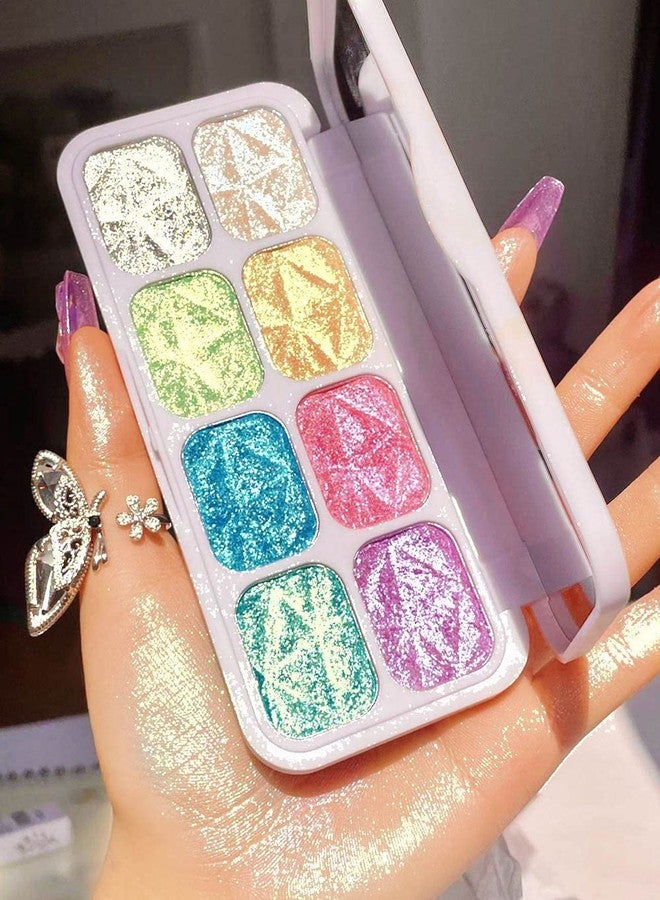 evpct 8 Color Face Cheek Highlighter Makeup Palette Shimmer Glitter Iridescent Multichrome Holographic Eyeshadow Palette Purple Rainbow Glitter Highlighter Makeup Highlight and Contour Chrome Eye Make up - Image 1