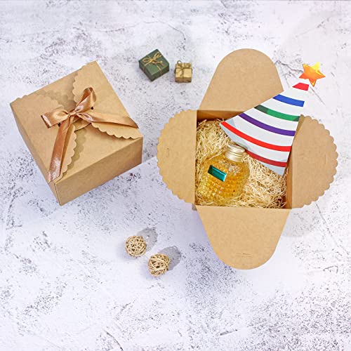 WEWILUCK Brown Box for Presents, 10 Pack Small Empty Kraft Paper Gift Boxes with Ribbon For Packaging Candy, Cookie, Chocolate, Craft, Candle, Small Gifts, 4.75” x 4.75” x 3.53” - Image 4