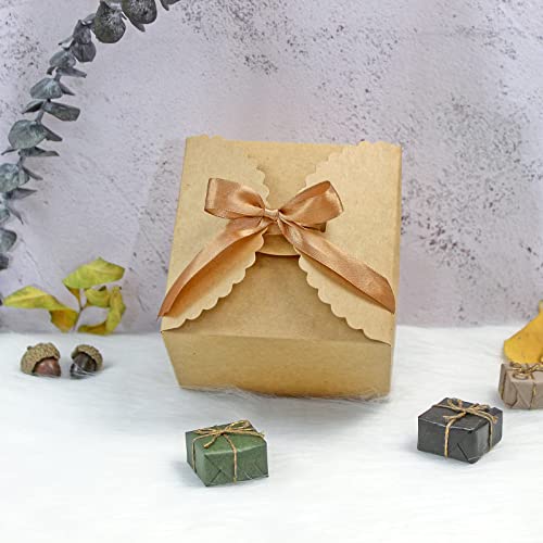 WEWILUCK Brown Box for Presents, 10 Pack Small Empty Kraft Paper Gift Boxes with Ribbon For Packaging Candy, Cookie, Chocolate, Craft, Candle, Small Gifts, 4.75” x 4.75” x 3.53” - Image 3