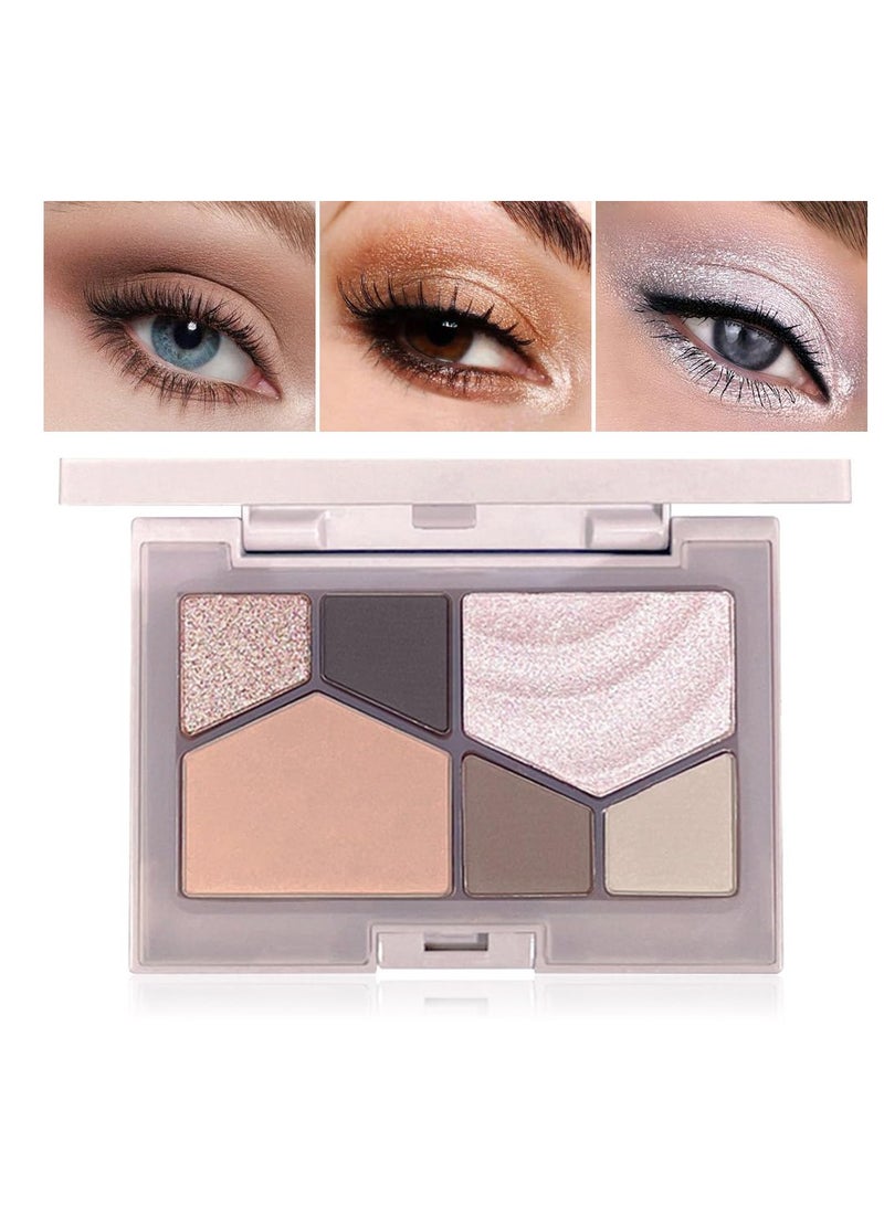 Excefore Eyeshadow Palette, Glitter Eye shadow Makeup 6 Colors, Pink Nude Eyeshadow, Shiny Sparkle Shimmer Glitter blue Eyeshadow, Waterproof Palette, Six-Shade Highlight and Contour Palette Make Up - Image 2