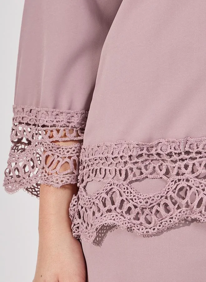 Styli Lace Insert Top & Wide Leg Pants Modest Set
