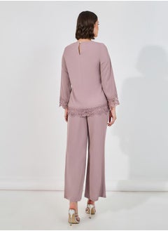 Styli Lace Insert Top & Wide Leg Pants Modest Set  - Image 4