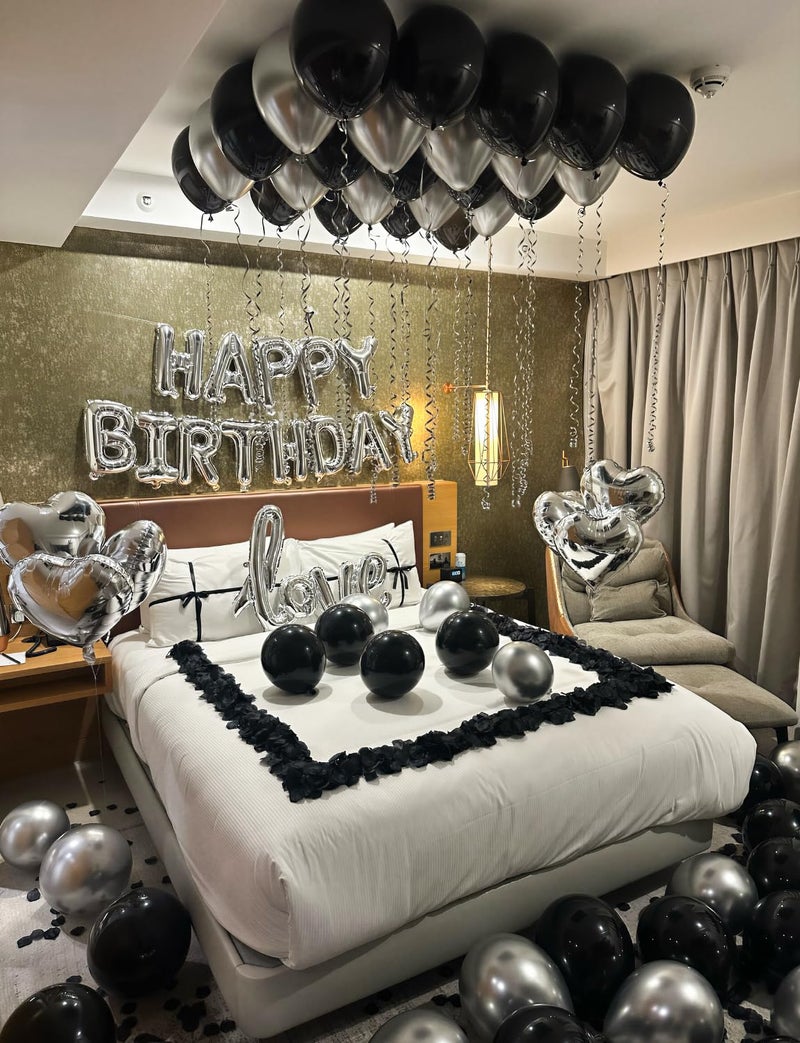 Haolongfa I Love You Balloon for Him or Her, Black Silver Valentines Balloons with Heart Shaped Balloons, Artificial Rose Petals, Romantic Valentines Day Decoration, Proposal, Anniversary, Date Night Supplies - Image 5