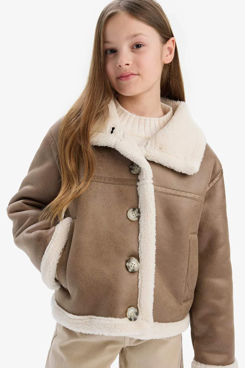 ديفاكتو Girl Waterproof Large Collar Plush Lined Jacket
