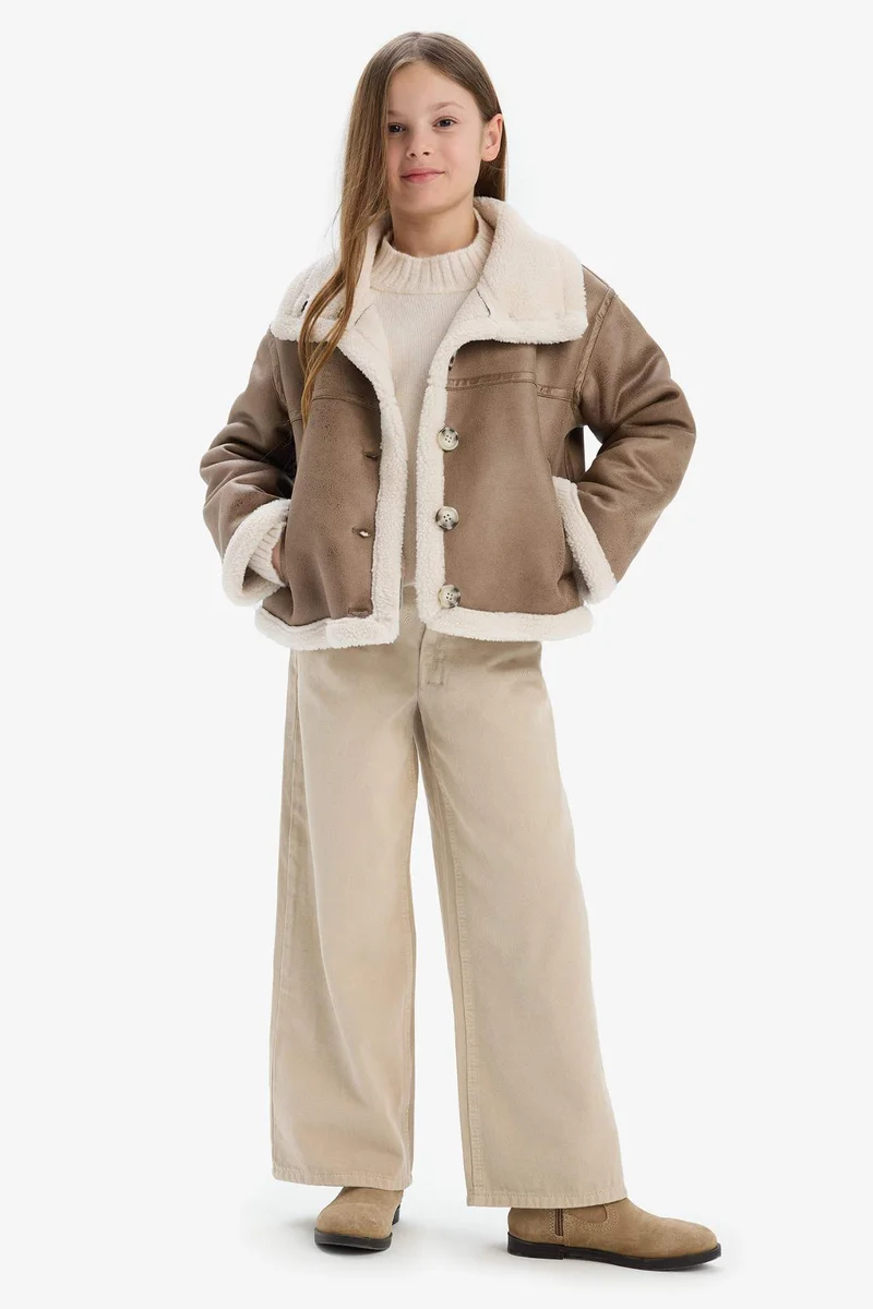 ديفاكتو Girl Waterproof Large Collar Plush Lined Jacket