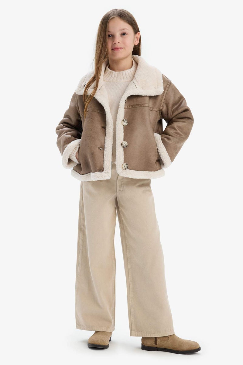 DeFacto Girl Waterproof Large Collar Plush Lined Jacket - Image 2