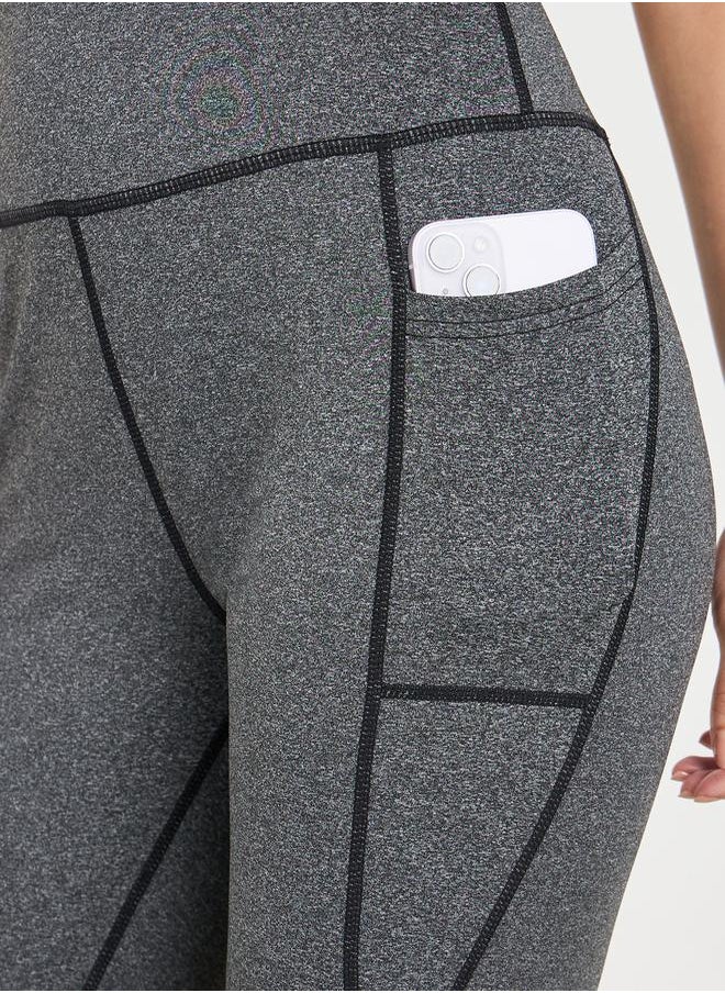 Styli - Melange Contrast Stitch Mesh Detail Leggings - Image 1