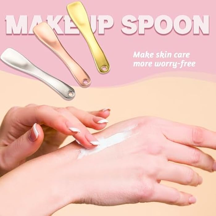 LUTQ Metal Makeup Spatula Tool - Spatula for Skincare, Cosmetic Scoop for Creams, Lotions, Masks - Makeup Spatula in Rose Gold, Silver and Gold Colors - Image 5