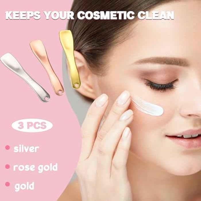 LUTQ Metal Makeup Spatula Tool - Spatula for Skincare, Cosmetic Scoop for Creams, Lotions, Masks - Makeup Spatula in Rose Gold, Silver and Gold Colors - Image 3