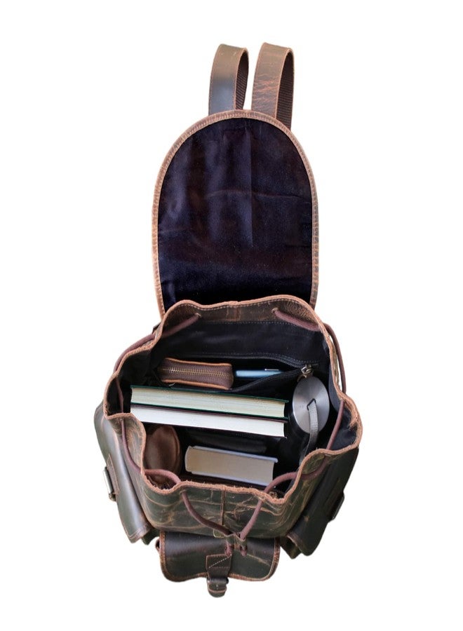jaald 16" Brown buffalo Leather Backpack Vintage Rucksack Water Resistant Casual Daypack College Bookbag Travel Hiking, Brown, Daypack Backpacks - Image 3