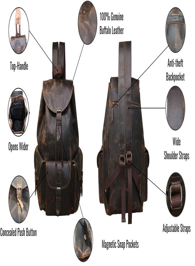 jaald 16" Brown buffalo Leather Backpack Vintage Rucksack Water Resistant Casual Daypack College Bookbag Travel Hiking, Brown, Daypack Backpacks - Image 4