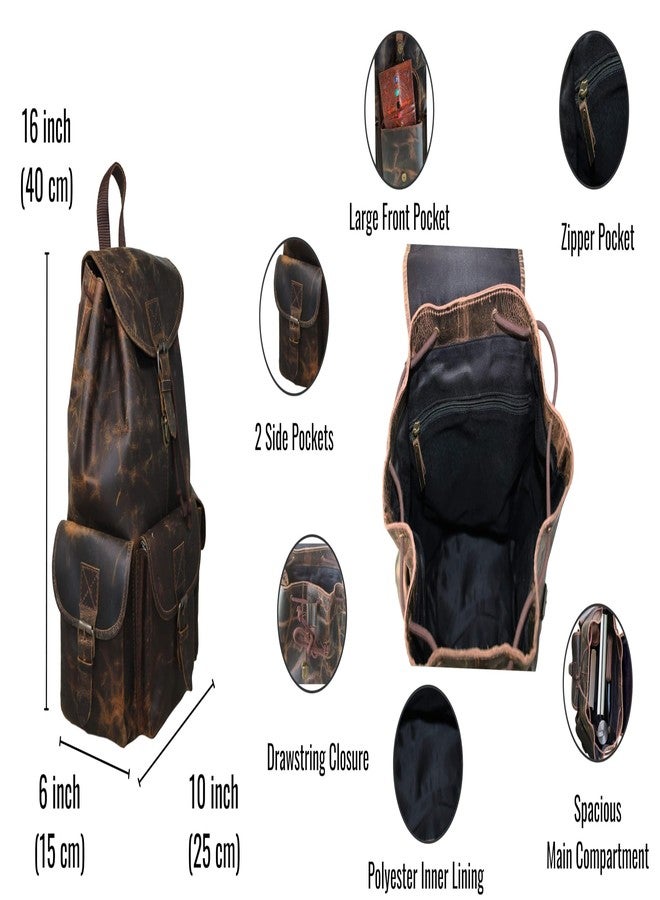 jaald 16" Brown buffalo Leather Backpack Vintage Rucksack Water Resistant Casual Daypack College Bookbag Travel Hiking, Brown, Daypack Backpacks - Image 5