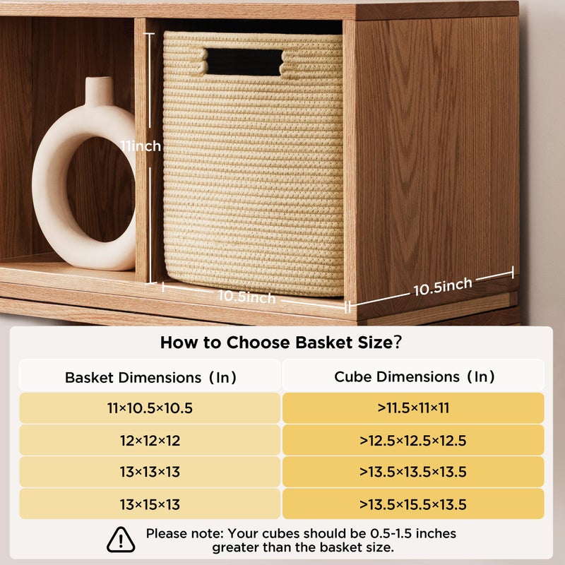 UBBCARE Set of 4 Storage Basket-11 X 10.5 X 10.5 In, Cotton Rope Basket for Shelves, Toys, Book, Cube Storage Bins with Handles, Woven Storage Baskets for Organizing, Brown - Image 2