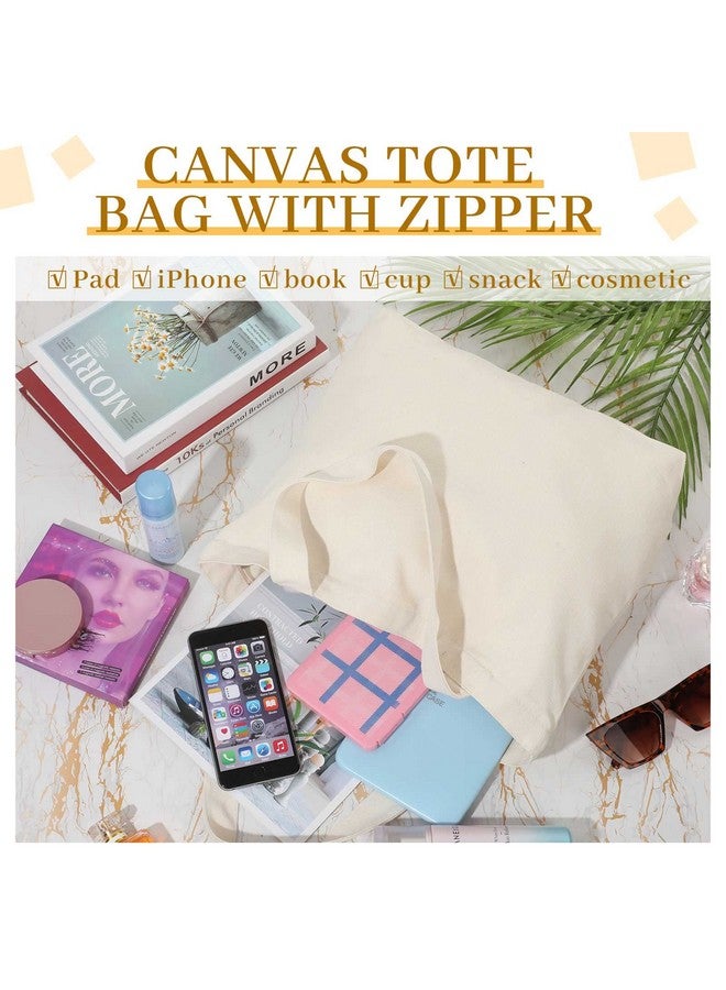 ايباك مجموعة من 10 حقائب تسوق طبيعية من Epakh مزودة بسحاب وحقيبة تسوق قماشية قابلة لإعادة الاستخدام وحقائب تسوق قطنية فارغة بمقابض وحقائب تسوق كبيرة سادة للنساء والرجال ومجموعة حقائب تسوق متعددة الأغراض للرسم والحرف اليدوية، لون بيج - Image 4