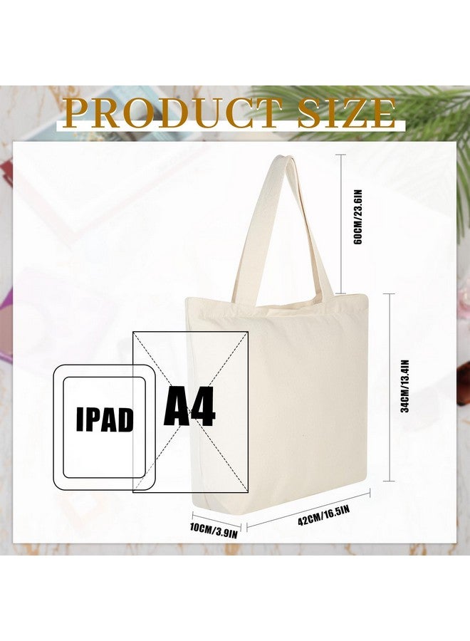 ايباك مجموعة من 10 حقائب تسوق طبيعية من Epakh مزودة بسحاب وحقيبة تسوق قماشية قابلة لإعادة الاستخدام وحقائب تسوق قطنية فارغة بمقابض وحقائب تسوق كبيرة سادة للنساء والرجال ومجموعة حقائب تسوق متعددة الأغراض للرسم والحرف اليدوية، لون بيج - Image 2