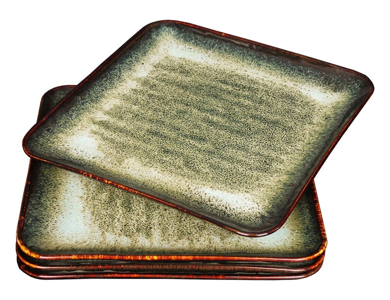 jinsongdafa Ceramic Dinner Plates Dish Set Set of 4 Microwave Oven and Dishwasher Safe Scratch Resistant Dinnerware Kitchen Porcelain Serving Dishes 9 inch Square plate