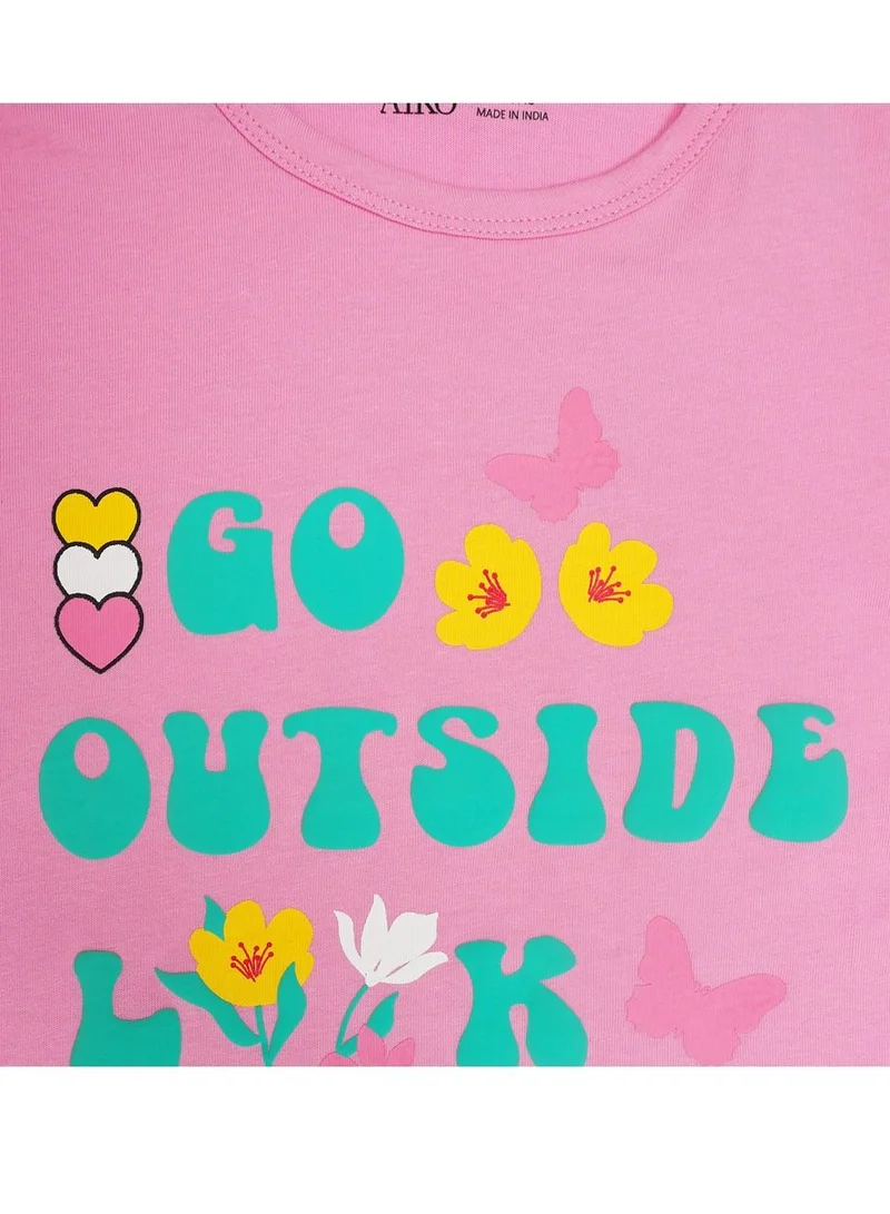 ايكو AIKO - Girls Short Sleeve Pink T-Shirt with Green Skirt Set