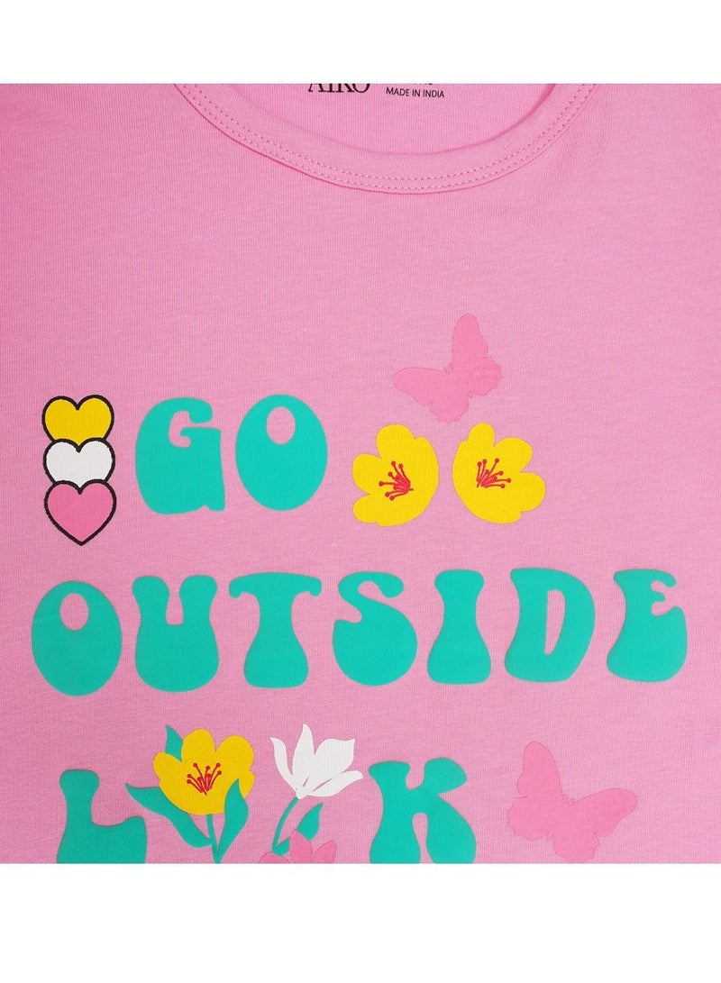 AIKO AIKO - Girls Short Sleeve Pink T-Shirt with Green Skirt Set 3-4Years  - Image 2