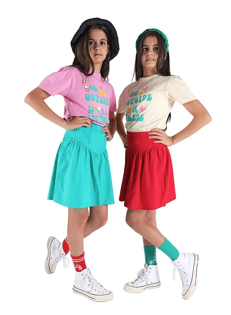 AIKO AIKO - Girls Short Sleeve Pink T-Shirt with Green Skirt Set 3-4Years  - Image 4