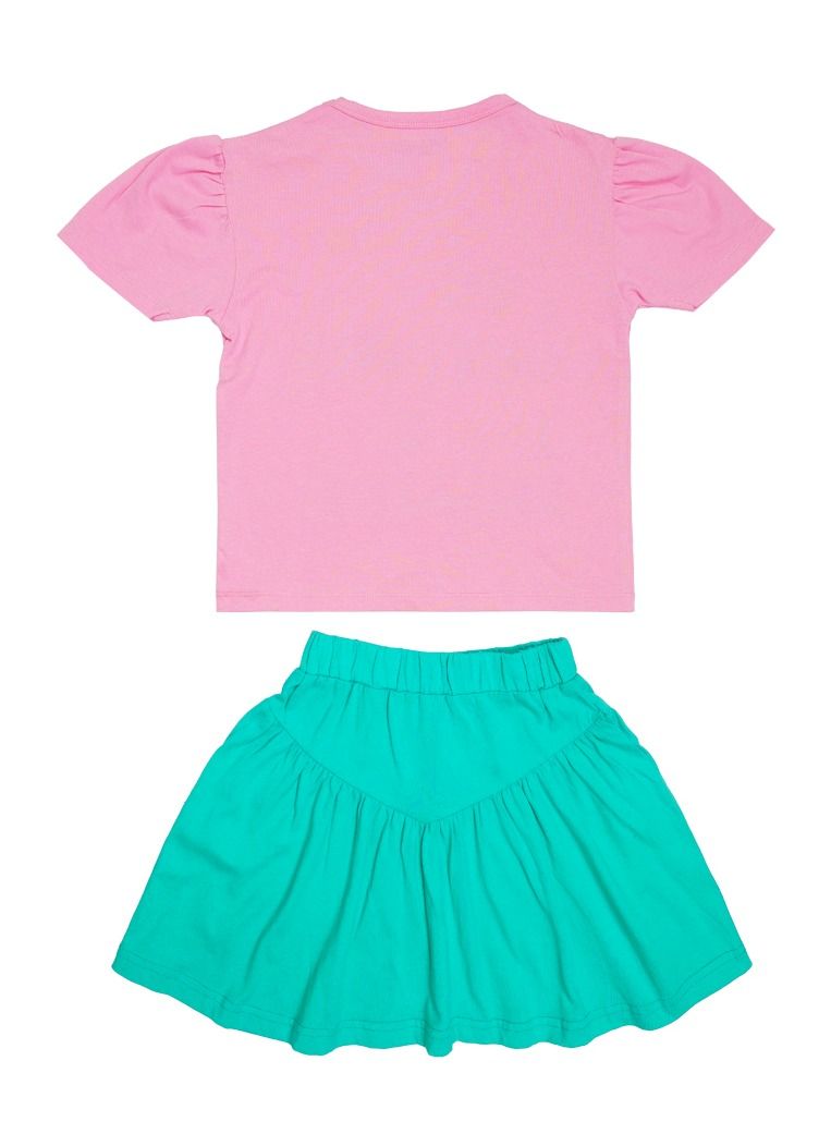 AIKO AIKO - Girls Short Sleeve Pink T-Shirt with Green Skirt Set 3-4Years  - Image 3