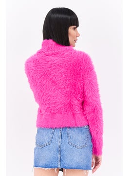 Bershka Women Turtle Neck Long Sleeve Textured Sweater, Pink  - Image 3