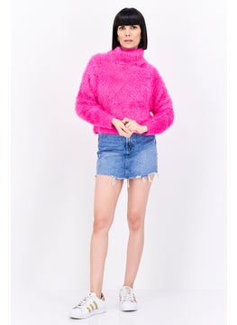Bershka Women Turtle Neck Long Sleeve Textured Sweater, Pink  - Image 4