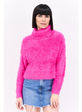 Bershka Women Turtle Neck Long Sleeve Textured Sweater, Pink  - Image 1