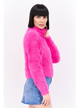 Bershka Women Turtle Neck Long Sleeve Textured Sweater, Pink  - Image 2