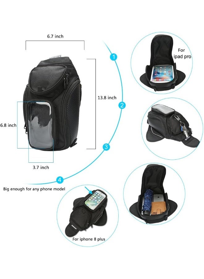 KIWISE Motorcycle Tank Bag, Water Resistant with Super Strong Magnetic Gas Oil Fuel Tank Bag Black bigger Window for Honda Yamaha Suzuki Kawasaki Harley - Image 4