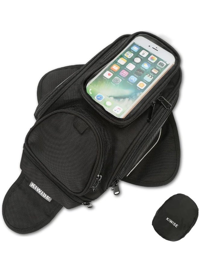 KIWISE Motorcycle Tank Bag, Water Resistant with Super Strong Magnetic Gas Oil Fuel Tank Bag Black bigger Window for Honda Yamaha Suzuki Kawasaki Harley - Image 1