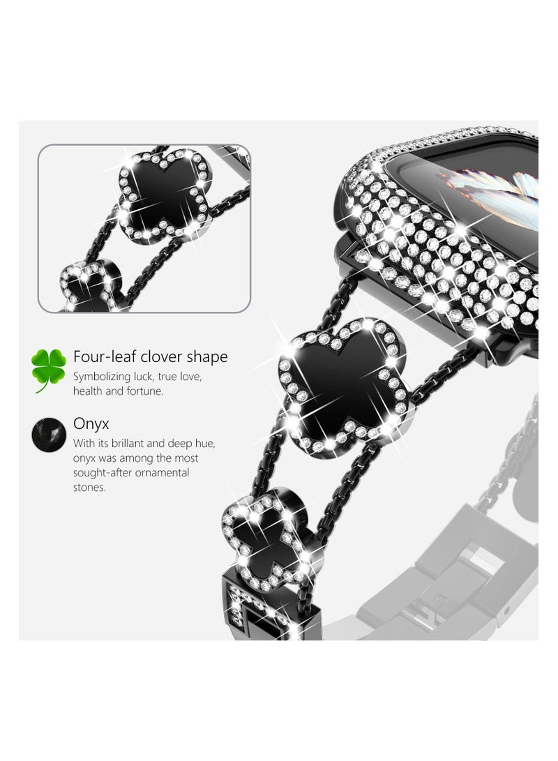 SYOSI Compatible with Gold Apple Watch Bands 40mm, Jewelry Diamond Rhinestone Stainless Steel Metal Wristband Strap with Bling PC Protective Case for iWatch Series 6/5/4 SE, Gold/Rainbow Surace - Image 4
