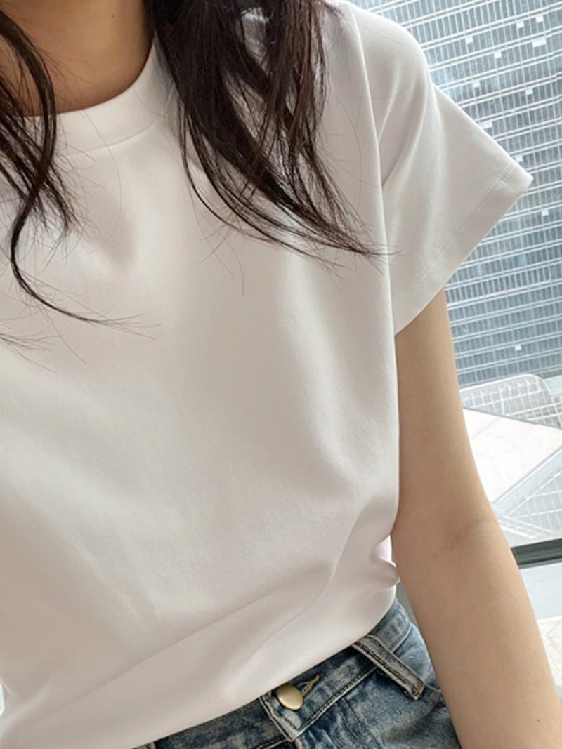 Pure Cotton Gray T-Shirt For Women, Short-Sleeved, Summer 2025, American Retro Design, Versatile, Slim-Fit, Casual Basic Top - Image 5
