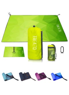 CLEVEREE Beach Towel and Gym Towel Pool Towel Swimming Towel for Men Women Microfiber towel Travel Towel fast drying towel with carry bag Extra Large 150x90 cm and Gym Towel 50X25 Green Neon  - Image 1