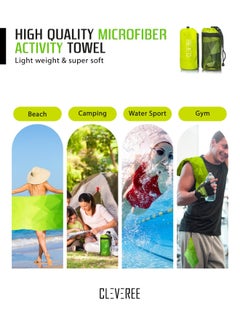 CLEVEREE Beach Towel and Gym Towel Pool Towel Swimming Towel for Men Women Microfiber towel Travel Towel fast drying towel with carry bag Extra Large 150x90 cm and Gym Towel 50X25 Green Neon  - Image 4