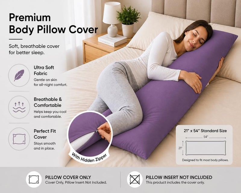 EVOLIVE Ultra Soft Microfiber Body Pillow Cover/Pillowcases 21"x54" with Hidden Zipper Closure (21"x54" Body Pillow Cover, Lavender) - Image 3