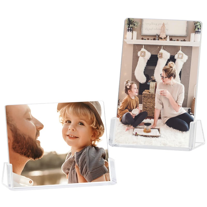 Boxalls 2 Pack Picture Frames 8x10 with Clear Base Stand Acrylic Photo Frame Frameless for Desk Display DecorationHorizontal  Vertical