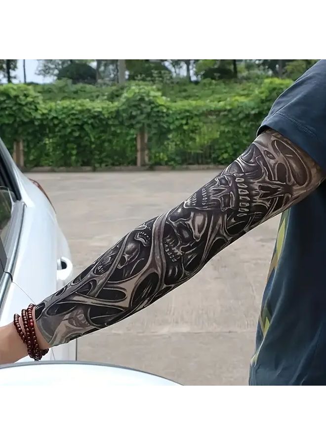 2Pcs Fashionable Skeleton Fake Tattoo Arm Covers Set For Men And Women - Image 5