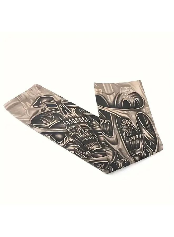 2Pcs Fashionable Skeleton Fake Tattoo Arm Covers Set For Men And Women - Image 3