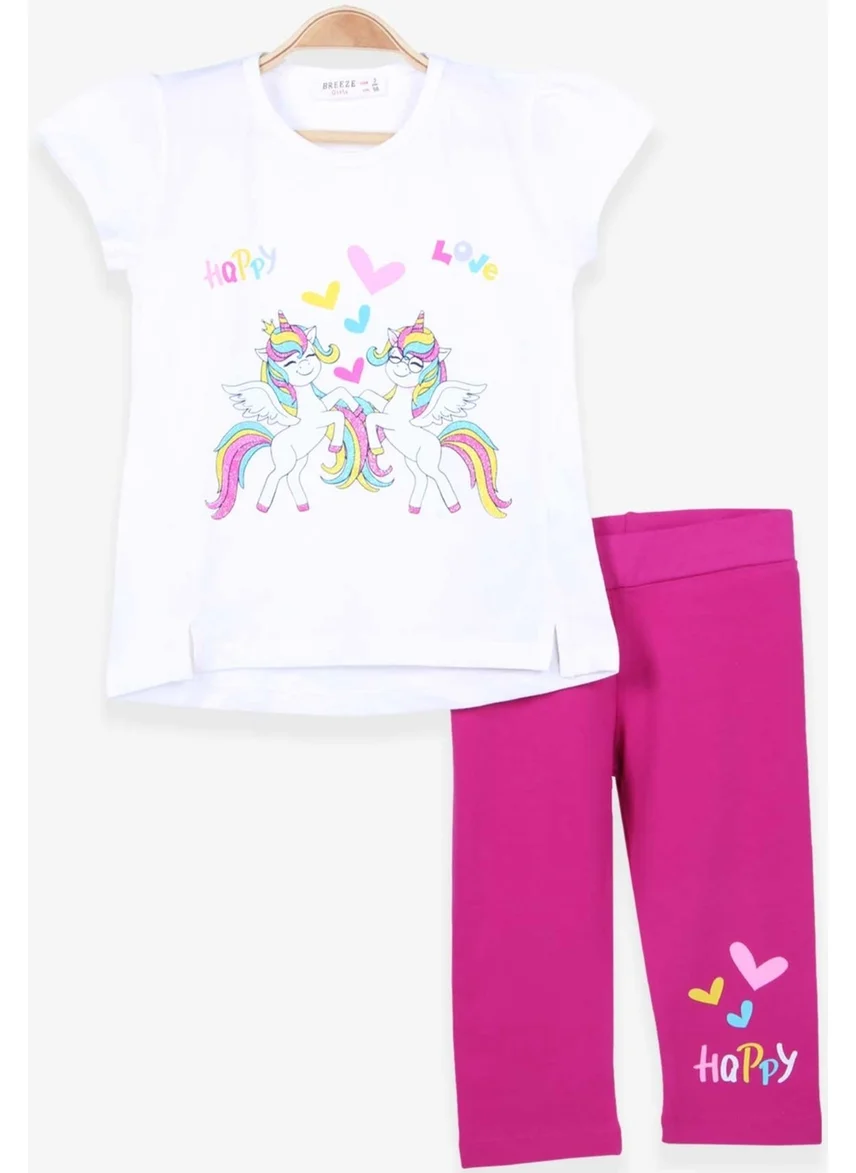 Breeze Girls' Capri Tights Set Unicorn Printed Ecru (1.5-5 Years)