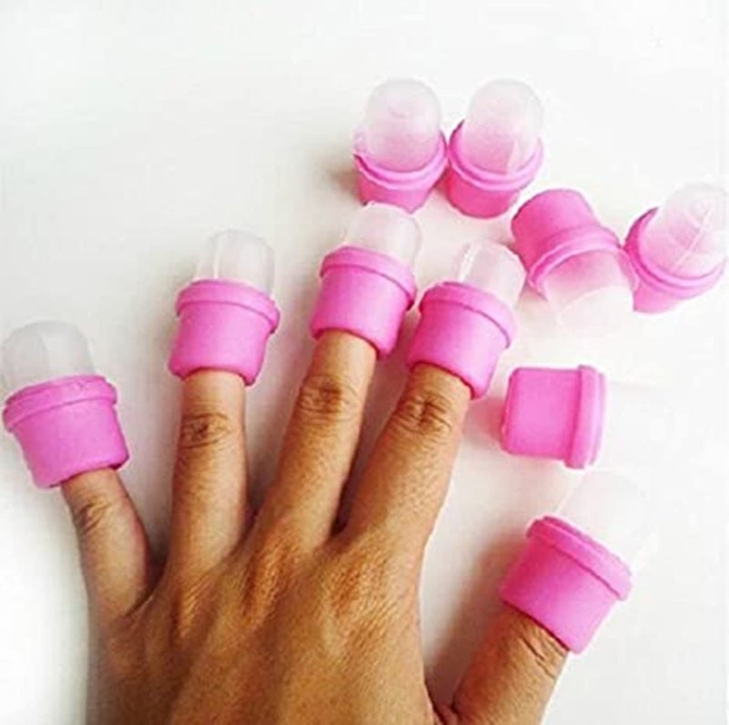 MauSong 10 Pcs Wearable Nail Soak Soakers Polish Remover DIY Acrylic Uv Gel Cap Tip Set Pink