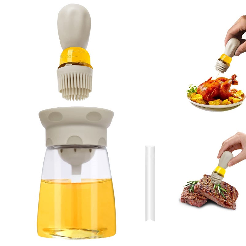 Oil Dispenser Bottle with Brush  2 IN 1 Glass Olive Oil Storage and Container with Silicone Basting Brush for Kitchen BBQ Grilling Baking and Cooking TOB22 Grey