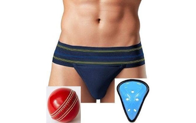 HK Sports Combo of Cricket Supporter || 2 PC Leather Ball (Pack of 1) || Abdominal Guard (Youth) - Image 1