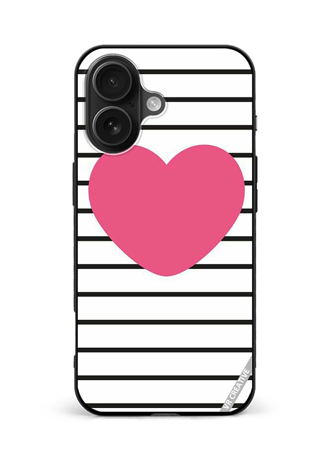 Protective Case Cover For Apple iPhone 16 Plus Pink Heart Stripes Design Multicolour